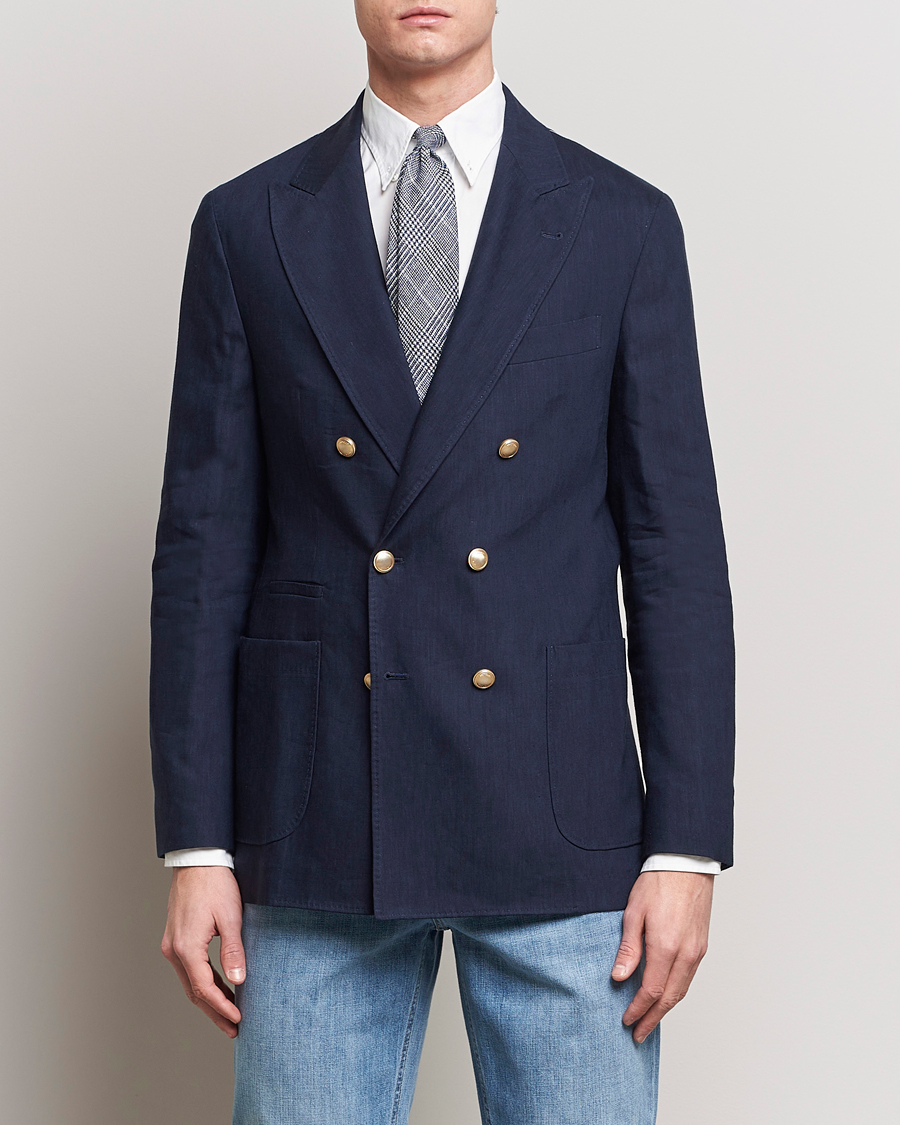 Herr | Ullkavajer | Brunello Cucinelli | Double Breasted Wool/Linen Blazer  Navy