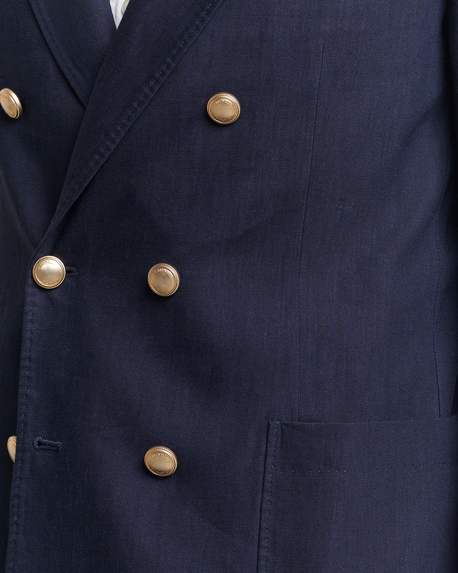 Herr | Kavajer | Brunello Cucinelli | Double Breasted Wool/Linen Blazer Navy