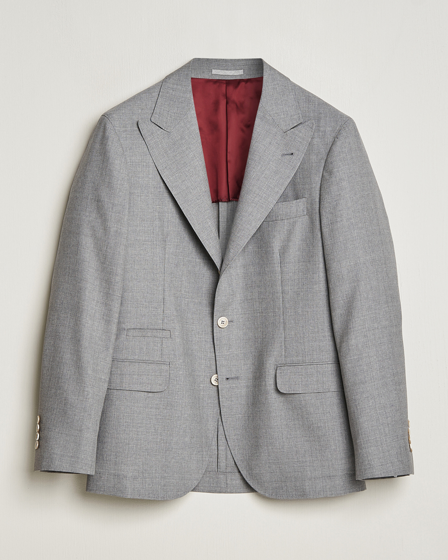 Herr | Kavajer | Brunello Cucinelli | Peak Lapel Wool Blazer Light Grey