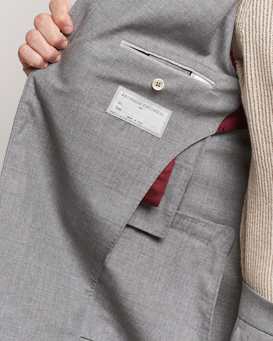 Herr | Kavajer | Brunello Cucinelli | Peak Lapel Wool Blazer Light Grey