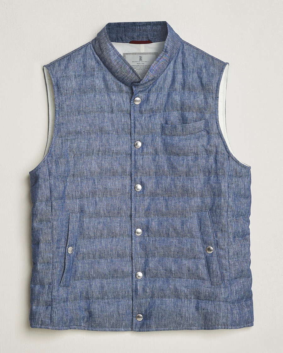 Herr | Jackor | Brunello Cucinelli | Linen Gilet Light Blue
