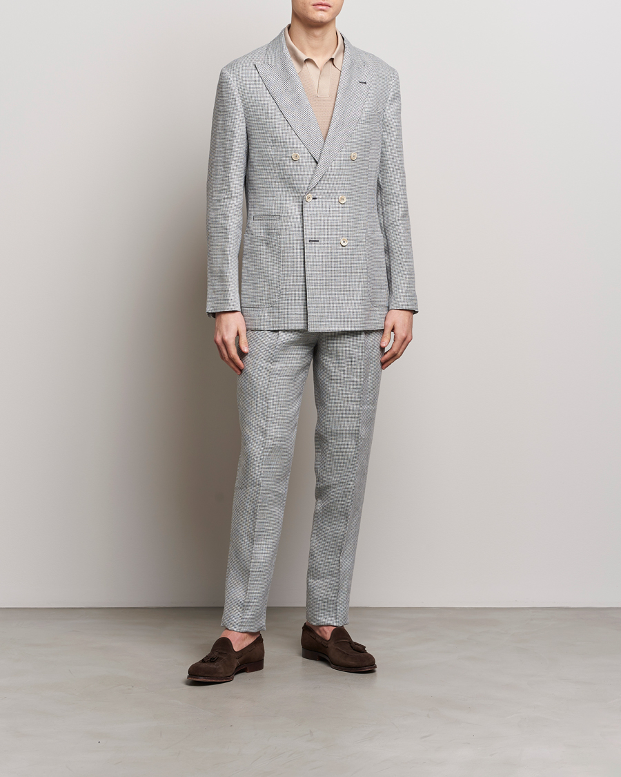 Herr | Byxor | Brunello Cucinelli | Pleated Houndstooth Trousers Light Grey