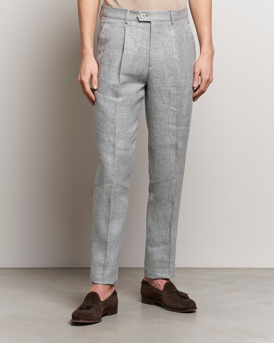 Herr | Byxor | Brunello Cucinelli | Pleated Houndstooth Trousers Light Grey