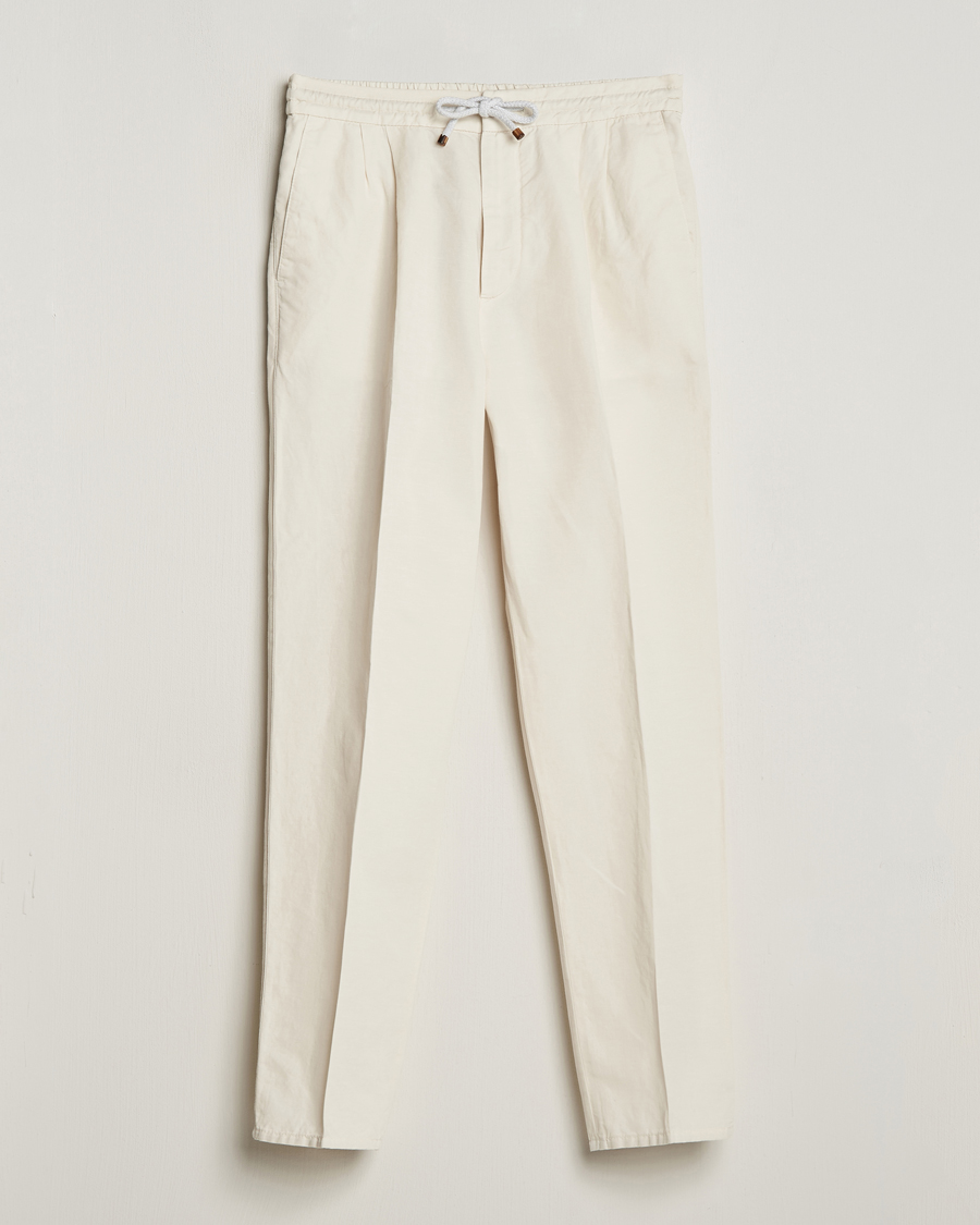 Herr | Byxor | Brunello Cucinelli | Cotton/Linen Drawstring Pants Off White