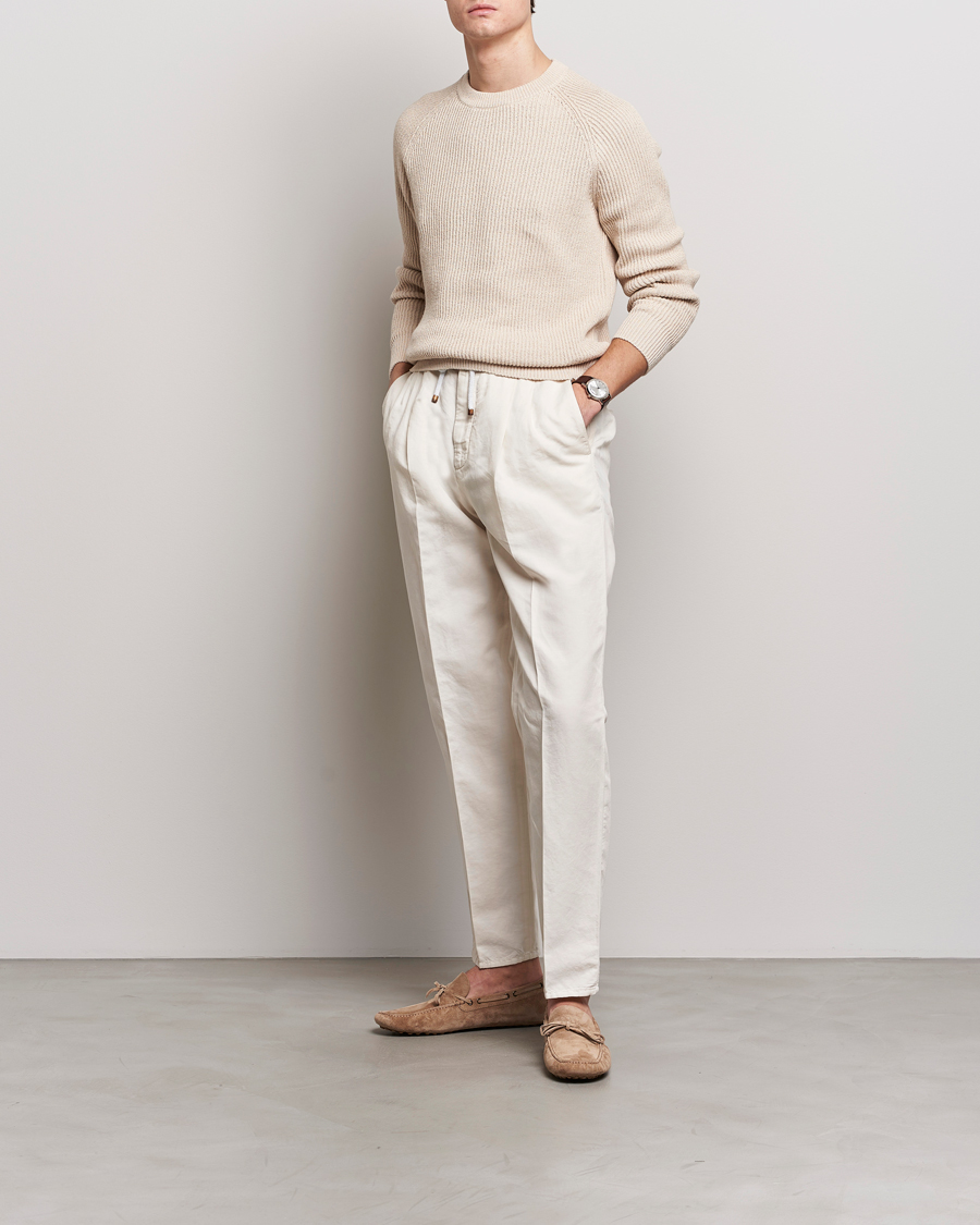 Herr | Byxor | Brunello Cucinelli | Cotton/Linen Drawstring Pants Off White