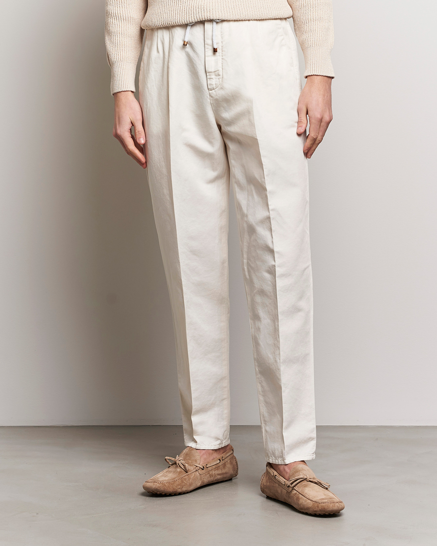 Herr | Quiet Luxury | Brunello Cucinelli | Cotton/Linen Drawstring Pants Off White