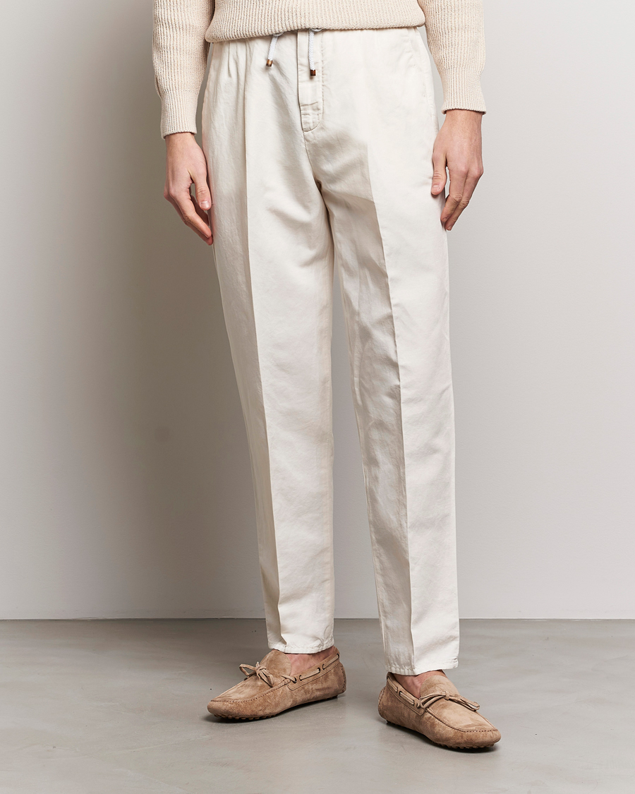 Herr | Italian Department | Brunello Cucinelli | Cotton/Linen Drawstring Pants Off White