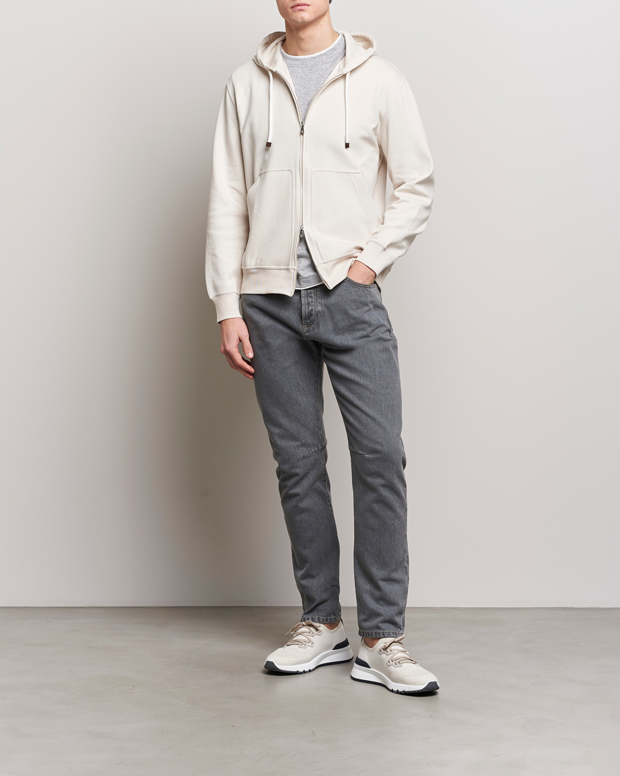 Herr | Tröjor | Brunello Cucinelli | Soft Cotton Full Zip Hoodie Light Beige