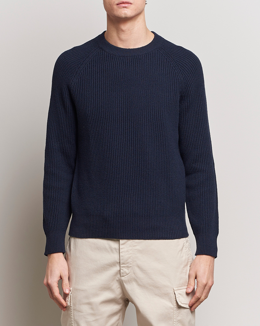 Herr | Tröjor | Brunello Cucinelli | Heavy Rib Stitch Crew Neck Navy