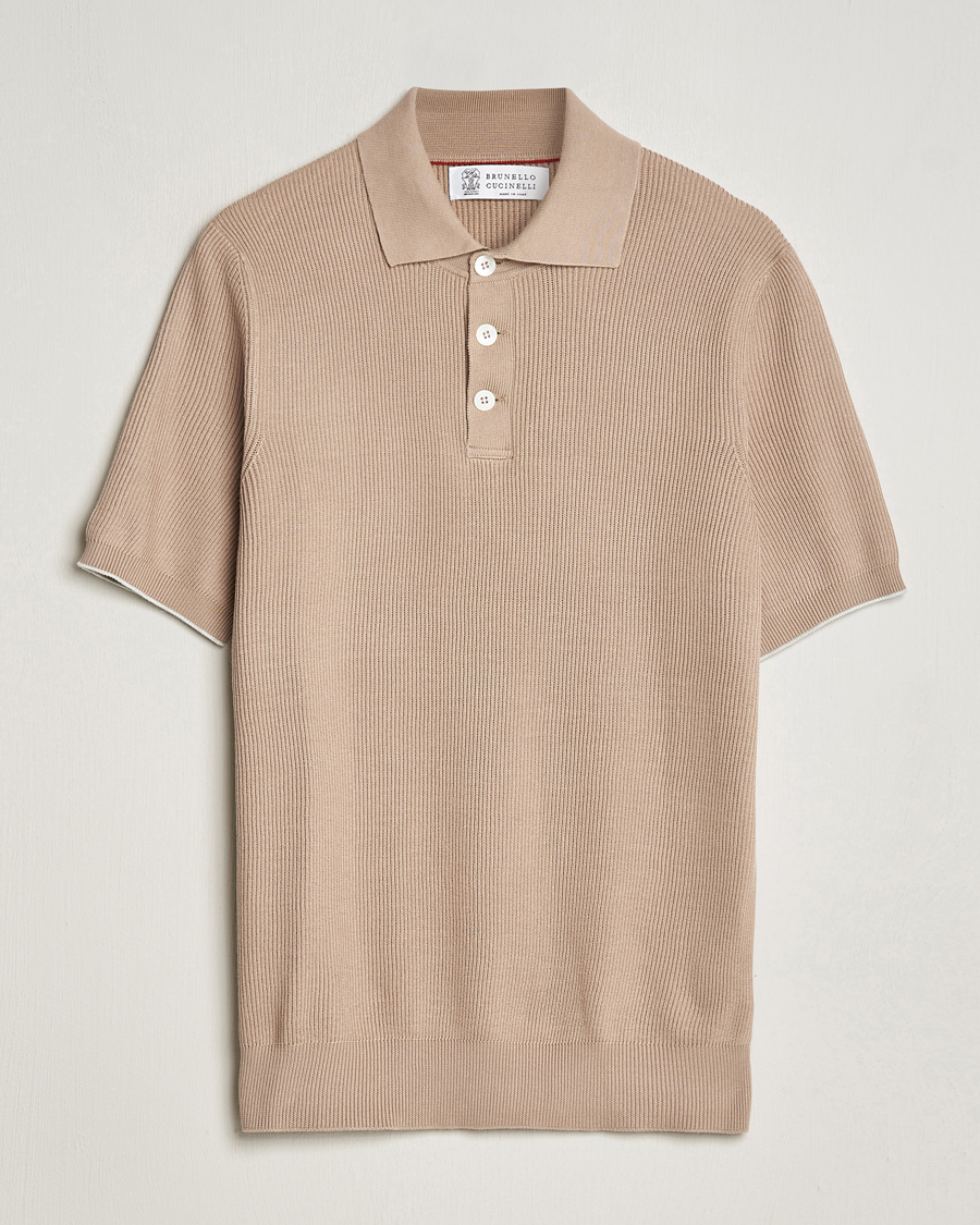 Herr | Pikéer | Brunello Cucinelli | Rib Stitch Knitted Polo Beige