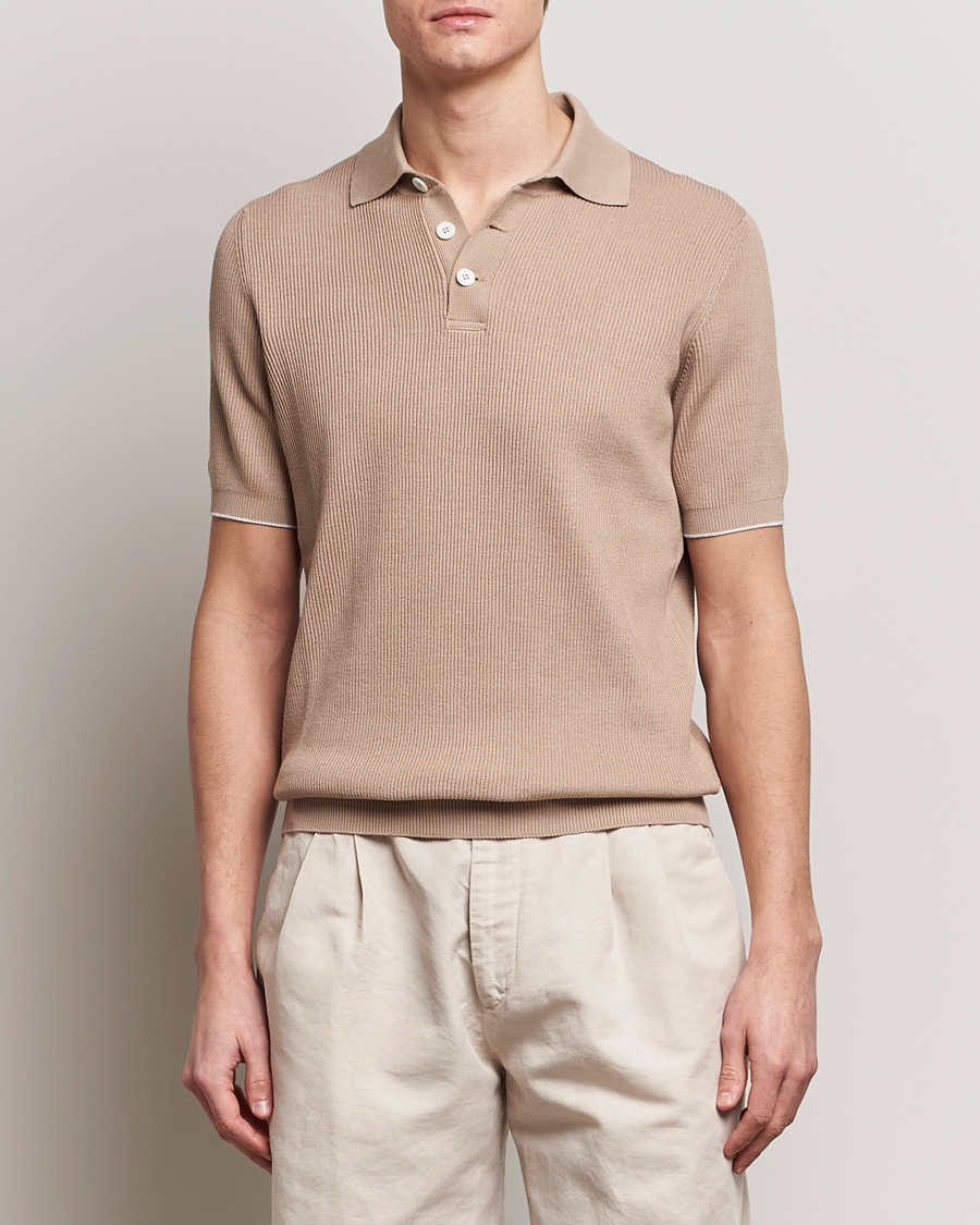 Herr | Brunello Cucinelli | Brunello Cucinelli | Rib Stitch Knitted Polo Beige