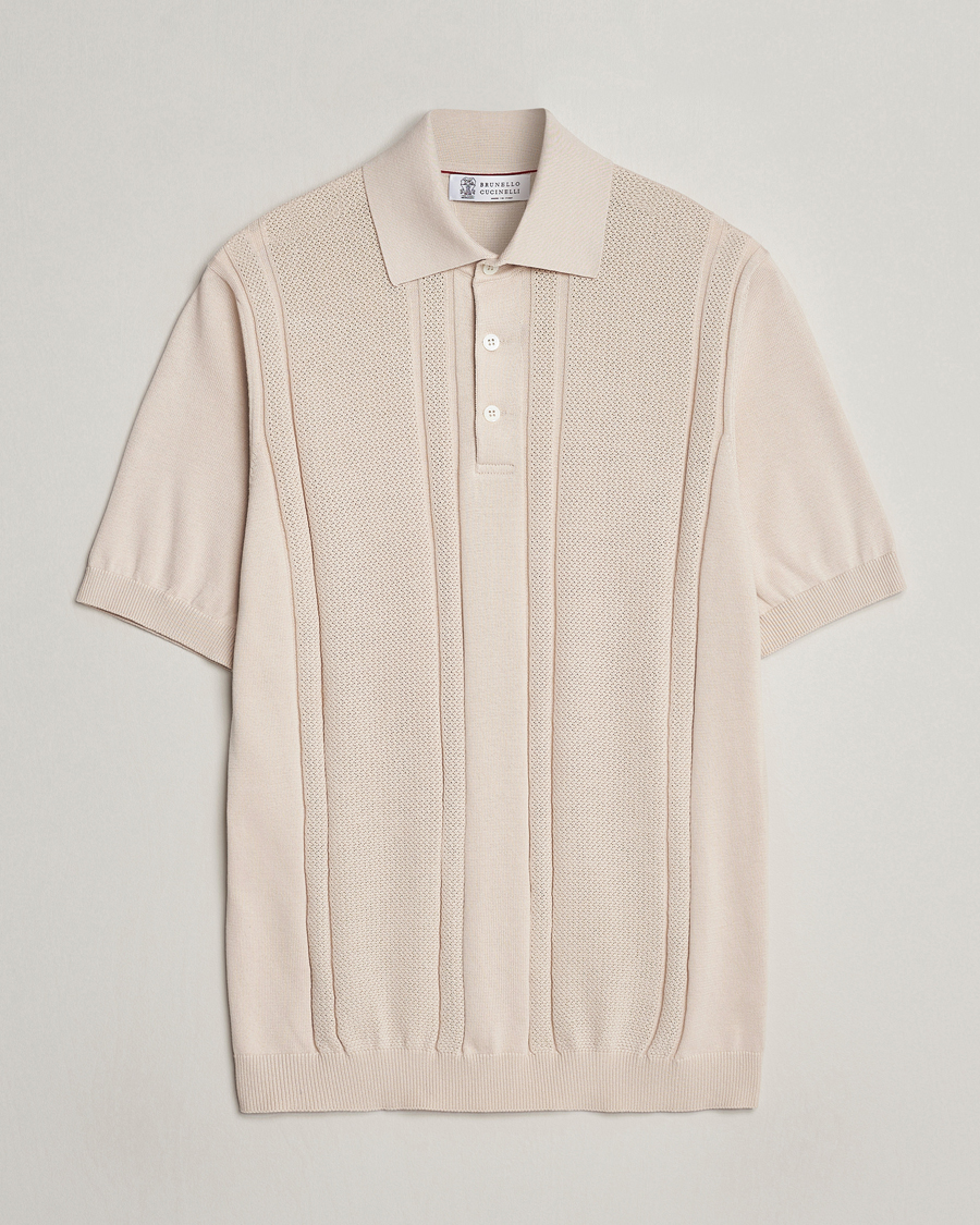 Herr | Pikéer | Brunello Cucinelli | Front Structure Knitted Polo Light Beige