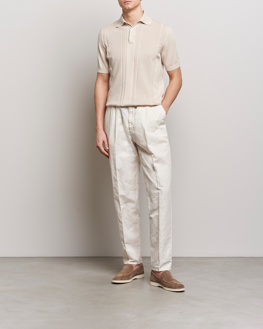 Herr | Pikéer | Brunello Cucinelli | Front Structure Knitted Polo Light Beige