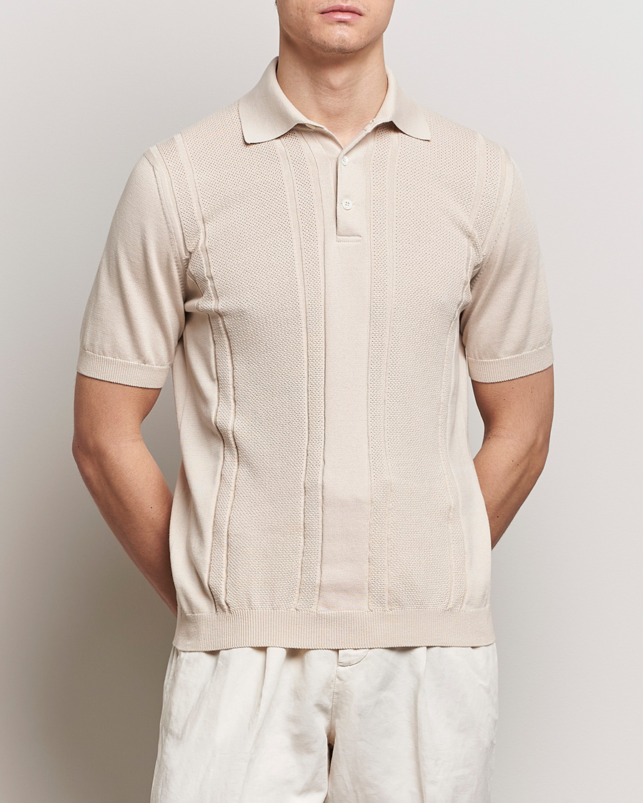 Herr | Kläder | Brunello Cucinelli | Front Structure Knitted Polo Light Beige