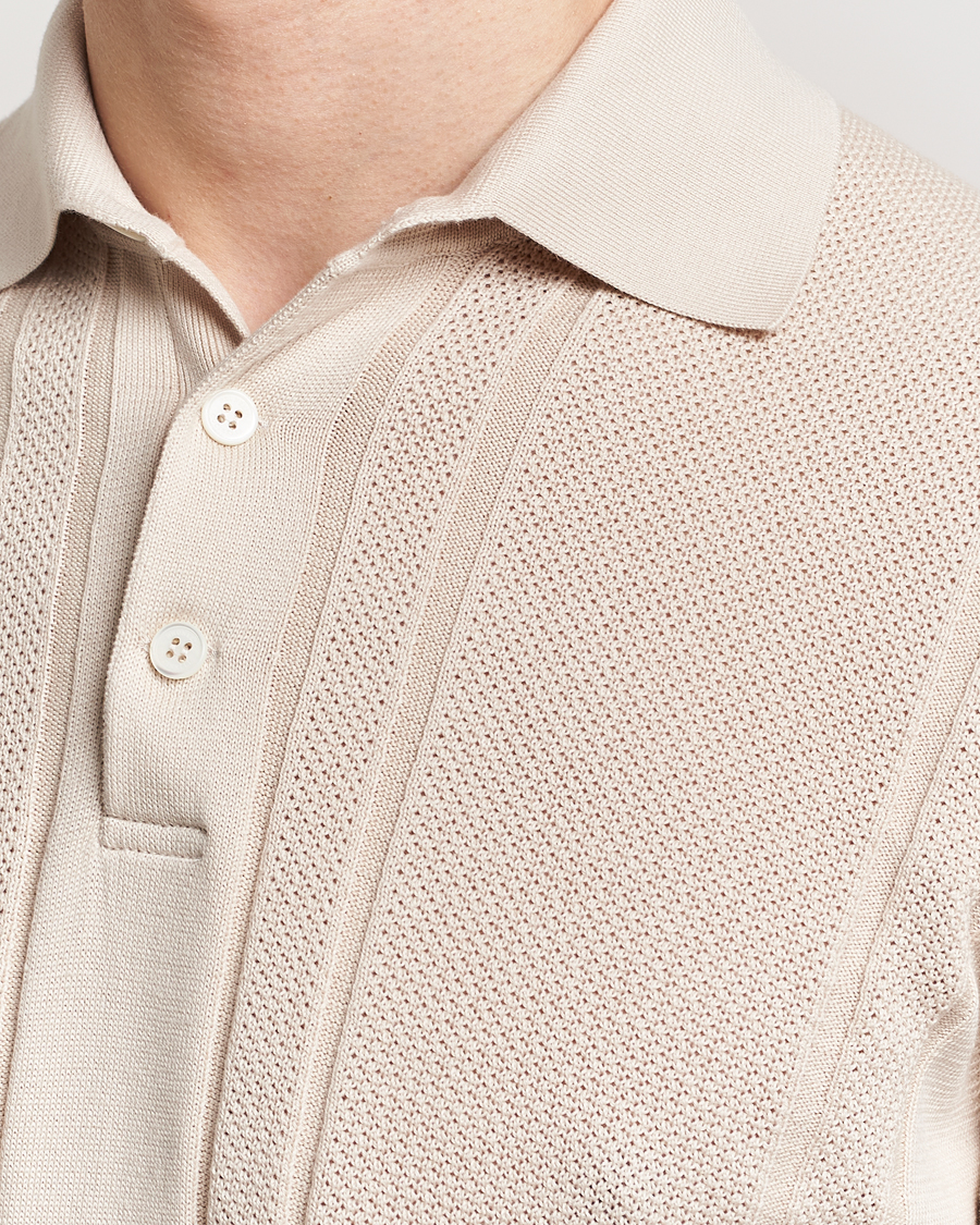 Herr | Pikéer | Brunello Cucinelli | Front Structure Knitted Polo Light Beige