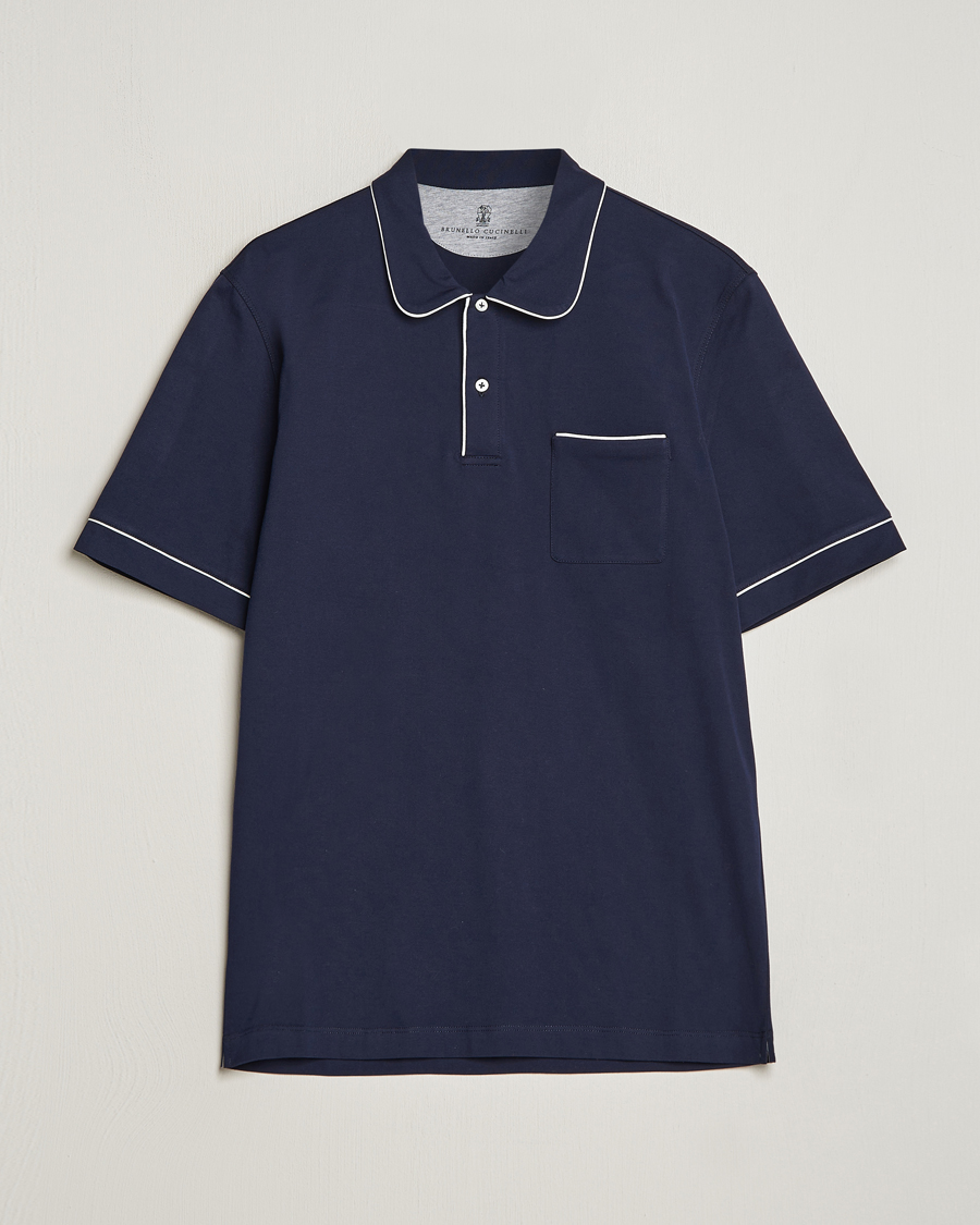 Herr | Pikéer | Brunello Cucinelli | Short Sleeve Resort Polo Navy