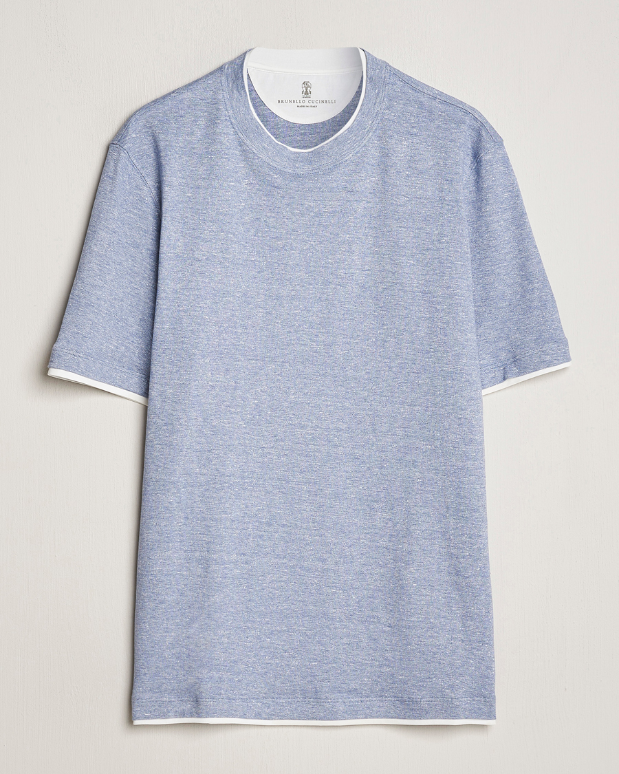 Herr | T-Shirts | Brunello Cucinelli | Cotton/Linen T-Shirt Light Blue