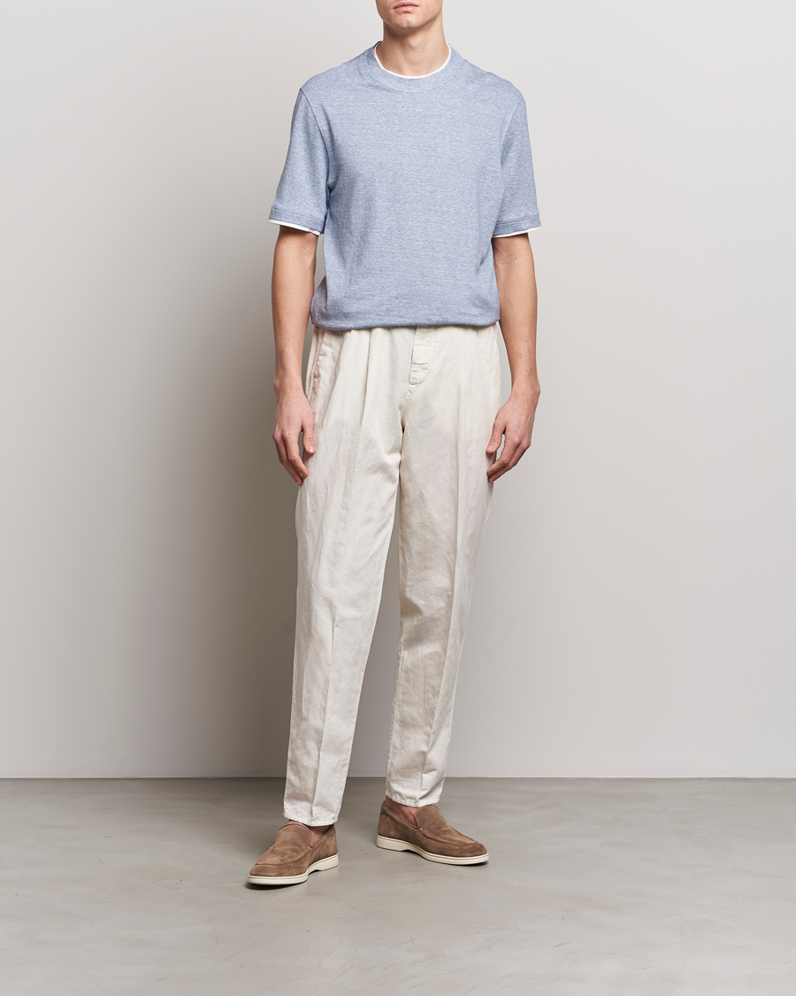 Herr | T-Shirts | Brunello Cucinelli | Cotton/Linen T-Shirt Light Blue