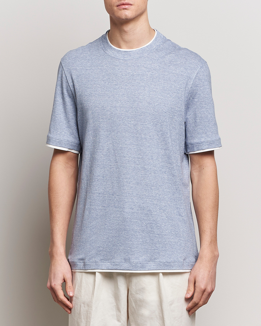 Herr | Kortärmade t-shirts | Brunello Cucinelli | Cotton/Linen T-Shirt Light Blue