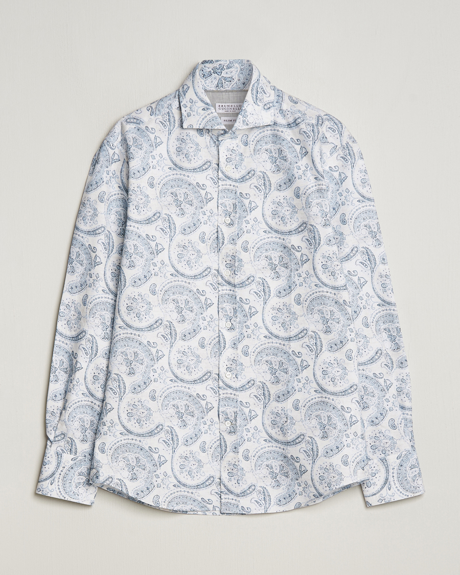 Herr | Skjortor | Brunello Cucinelli | Slim Fit Paisley Shirt Light Blue