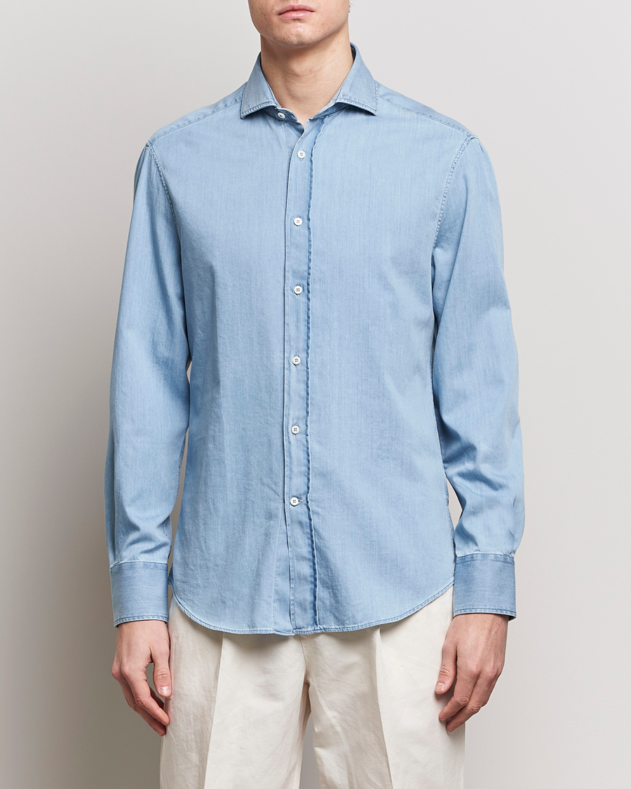 Herr | Jeansskjortor | Brunello Cucinelli | Slim Fit Denim Shirt Light Blue