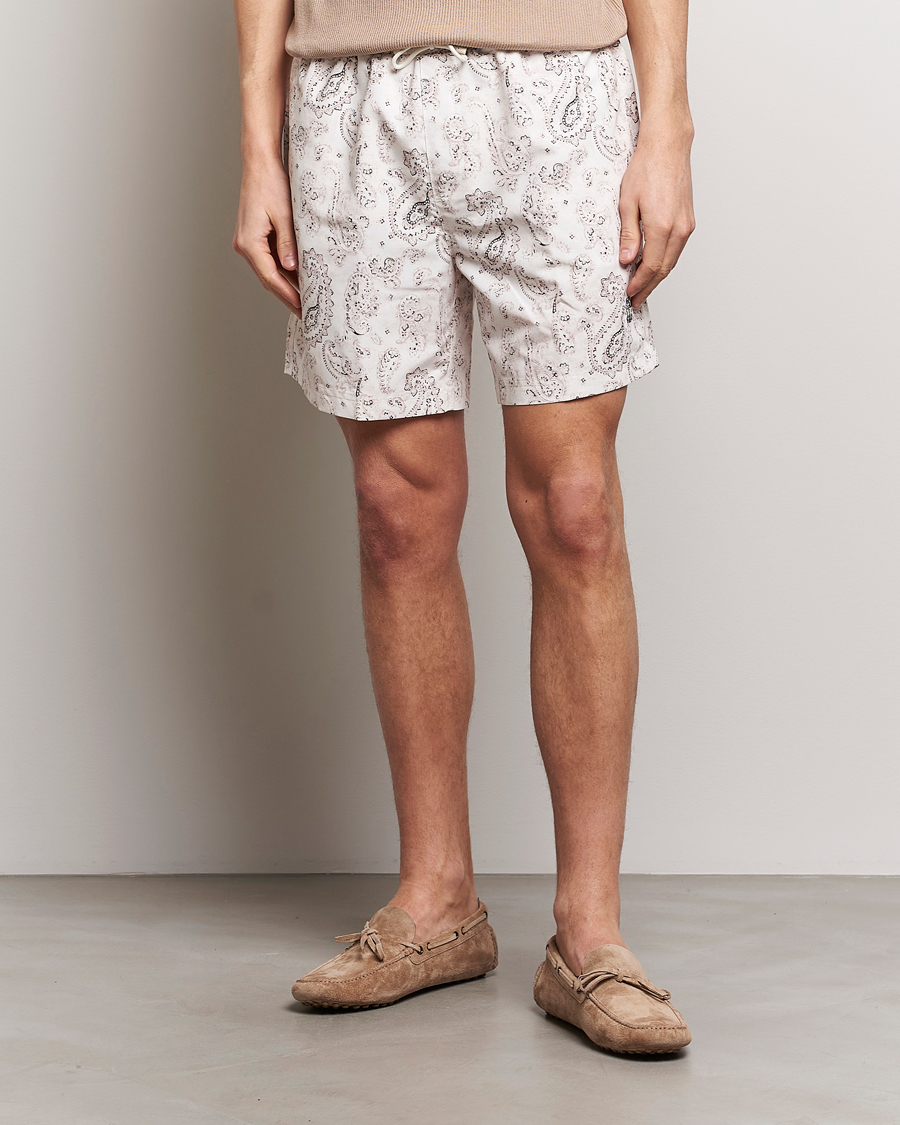 Herr | Badbyxor | Brunello Cucinelli | Paisley Swim Trunks Light Beige