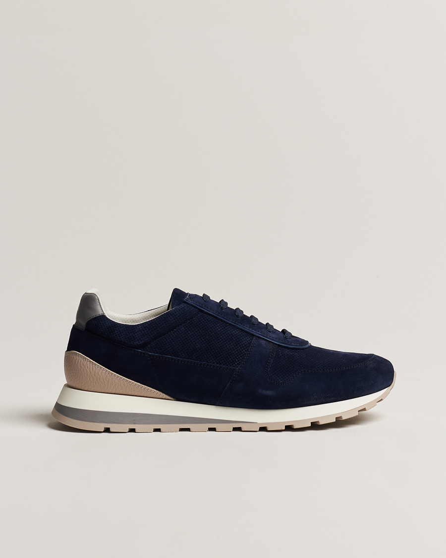 Herr | Brunello Cucinelli Perforated Running Sneakers Navy Suede | Brunello Cucinelli | Perforated Running Sneakers Navy Suede