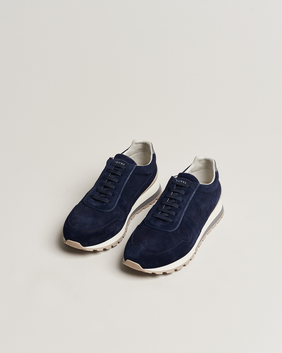 Herr | Running sneakers | Brunello Cucinelli | Perforated Running Sneakers Navy Suede