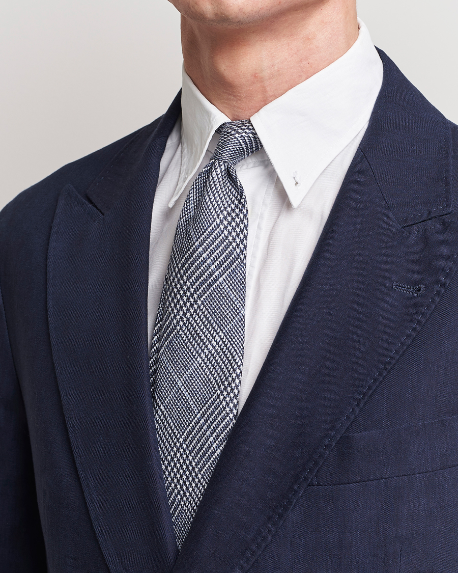 Herr | Italian Department | Brunello Cucinelli | Prince Of Wales Linen Tie Dark Blue