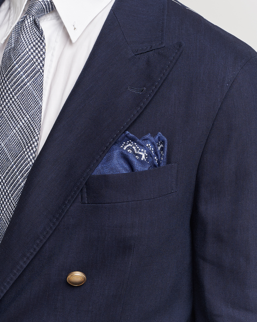 Herr | Accessoarer | Brunello Cucinelli | Paisley Silk Pocket Square Navy