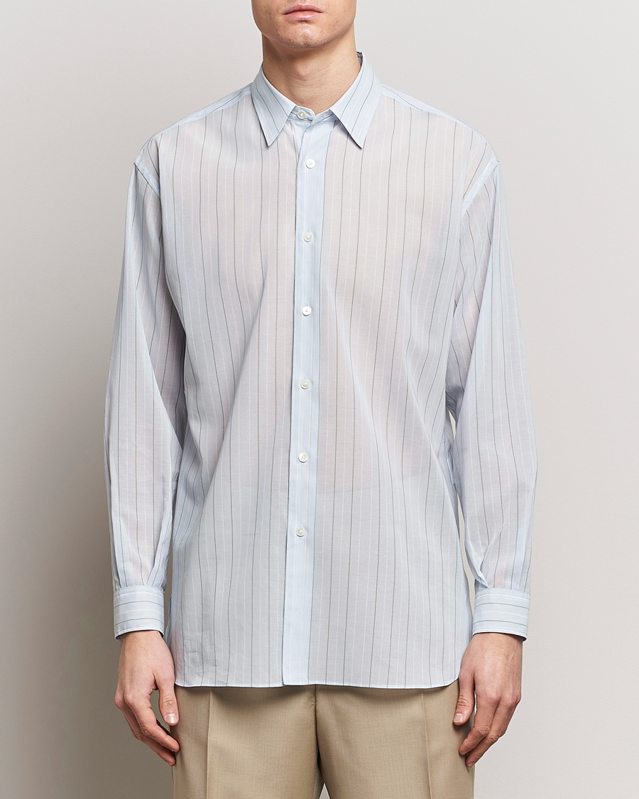 Herr | Luxury Brands | Auralee | Hard Twist Light Cotton Shirt Light Blue Stripe
