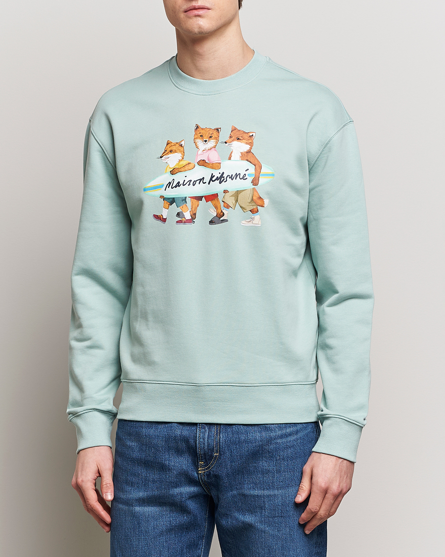 Herr | Sweatshirts | Maison Kitsuné | Surfing Foxes Sweatshirt Seafoam Blue