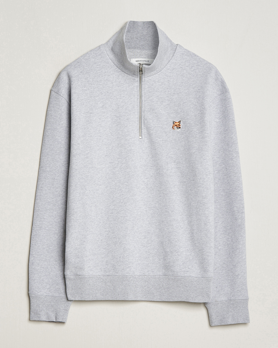 Herr | Tröjor | Maison Kitsuné | Fox Head Half Zip Sweatshirt Light Grey Melange
