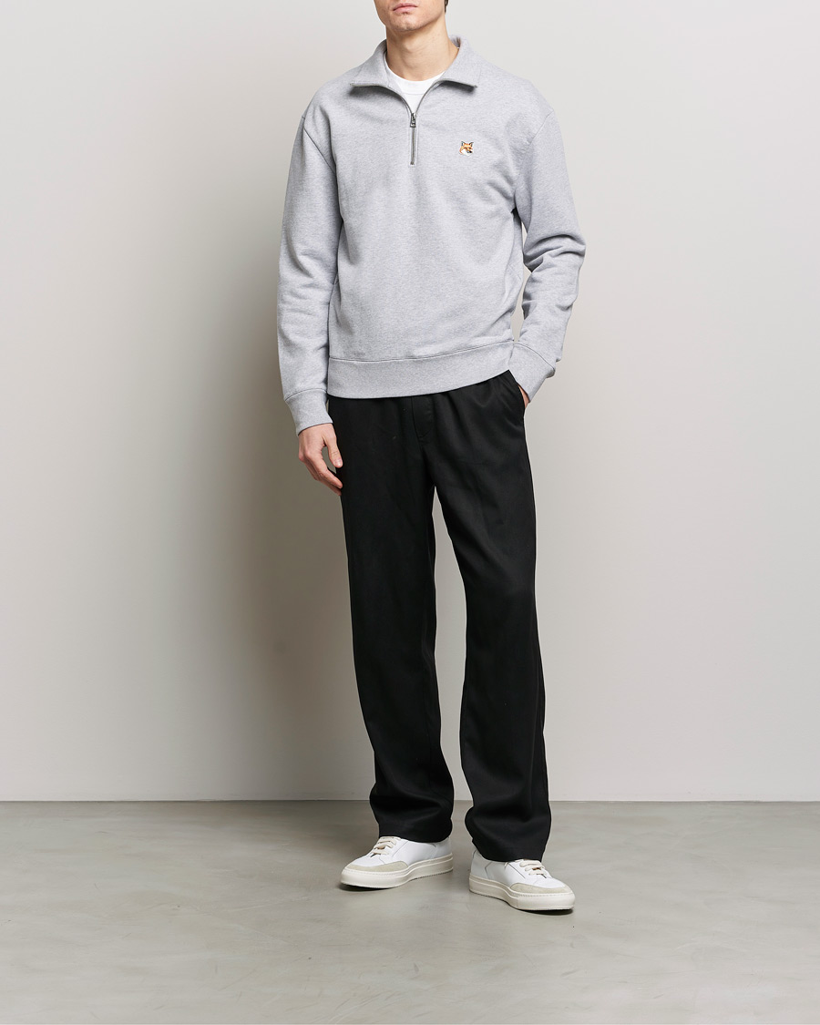 Herr | Tröjor | Maison Kitsuné | Fox Head Half Zip Sweatshirt Light Grey Melange