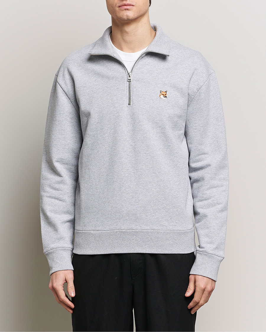 Herr | Avdelningar | Maison Kitsuné | Fox Head Half Zip Sweatshirt Light Grey Melange