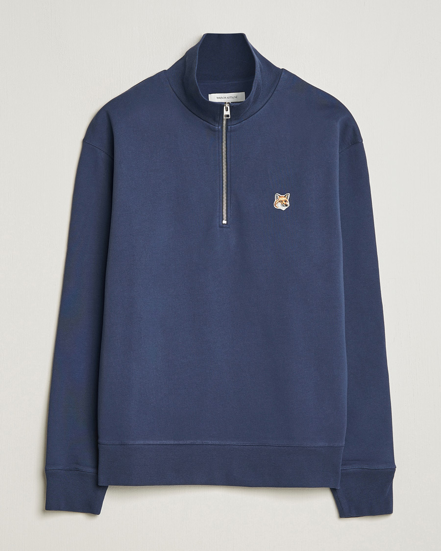 Herr | Tröjor | Maison Kitsuné | Fox Head Half Zip Sweatshirt Ink Blue