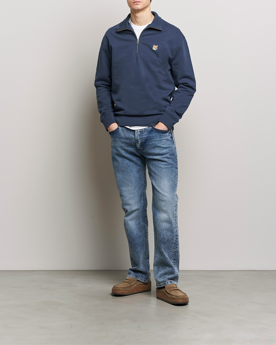 Herr | Tröjor | Maison Kitsuné | Fox Head Half Zip Sweatshirt Ink Blue