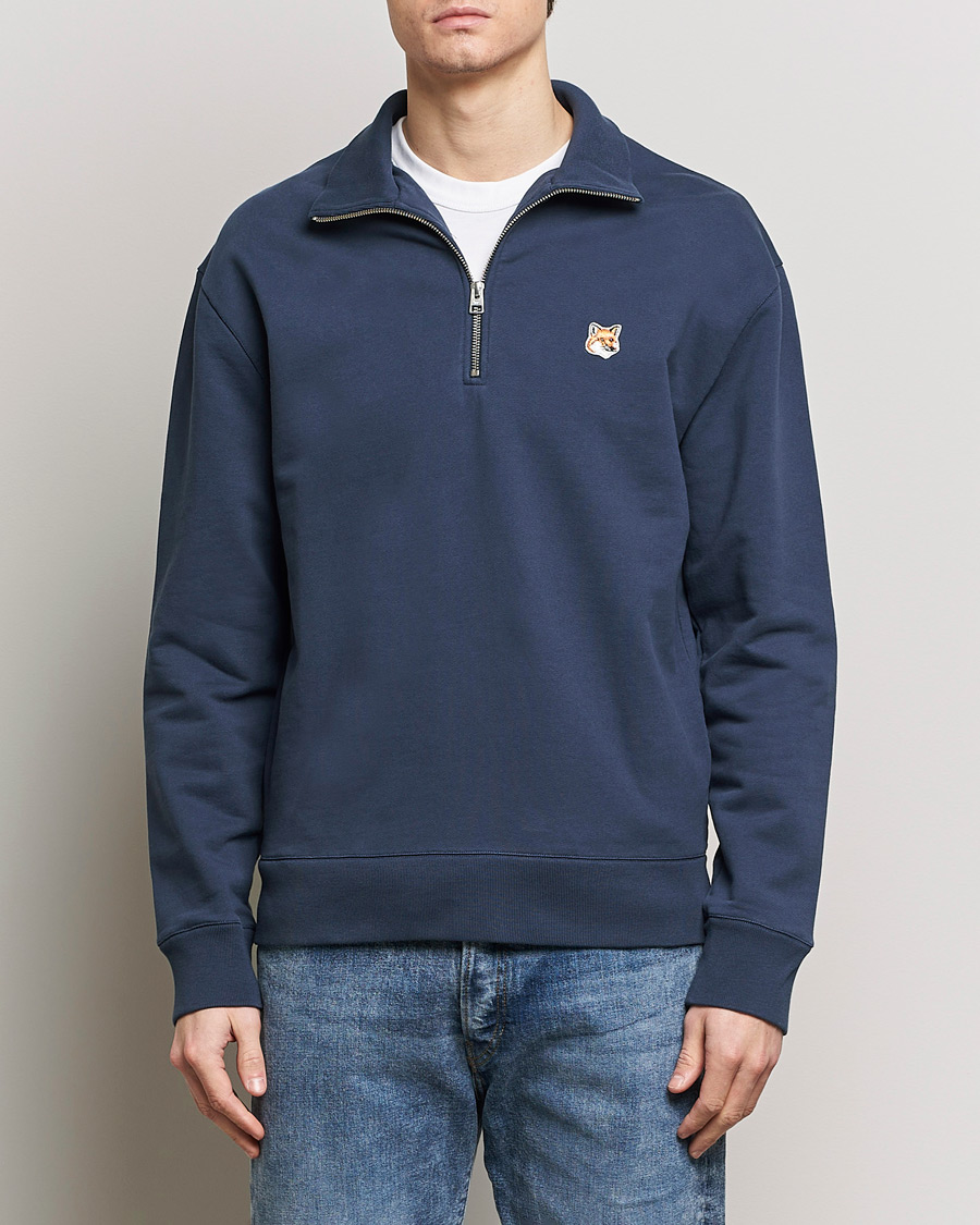 Herr | Tröjor | Maison Kitsuné | Fox Head Half Zip Sweatshirt Ink Blue