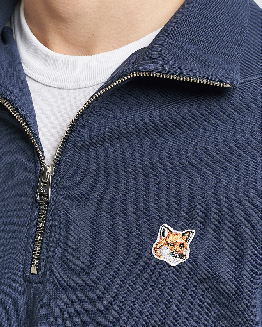 Herr | Tröjor | Maison Kitsuné | Fox Head Half Zip Sweatshirt Ink Blue