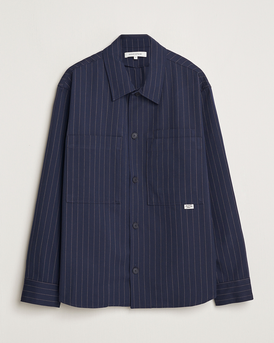 Herr | Jackor | Maison Kitsuné | Pinstriped Overshirt Navy
