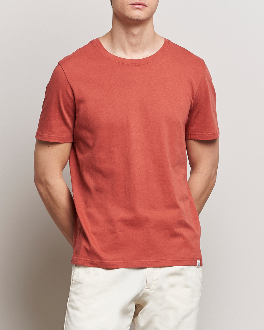 Herre | Merz b. Schwanen | Merz b. Schwanen | Organic Cotton Washed Crew Neck T-Shirt Newman Red