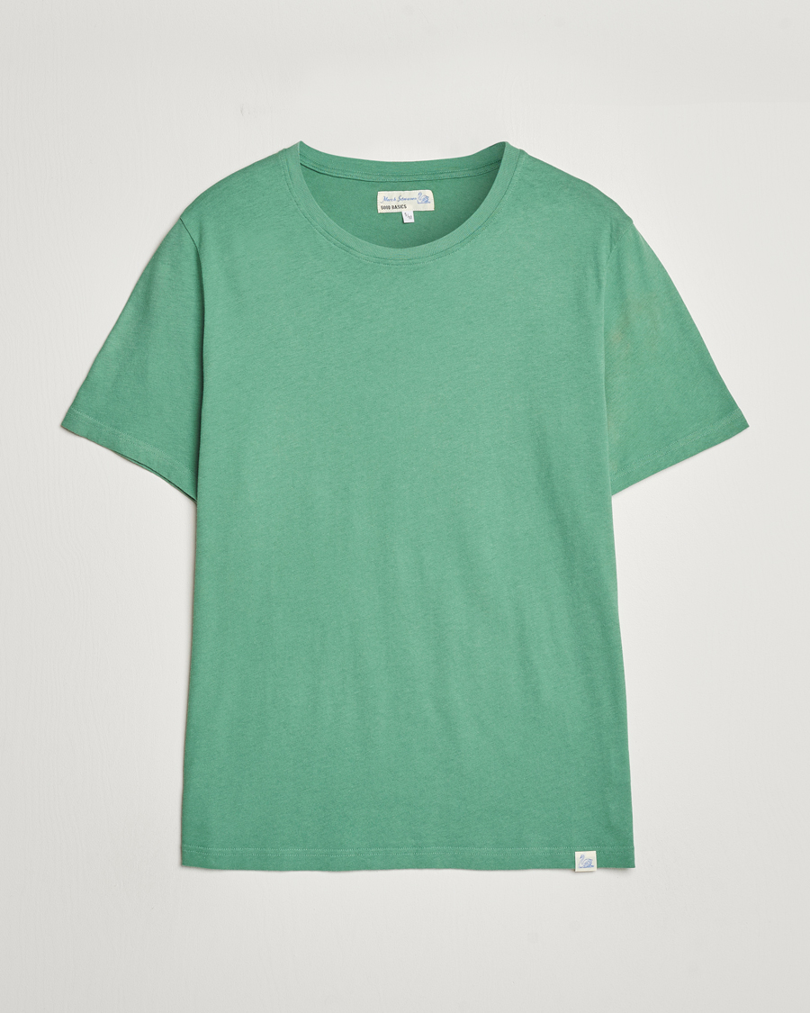 Herr | T-Shirts | Merz b. Schwanen | Organic Cotton Washed Crew Neck T-Shirt Grass Green