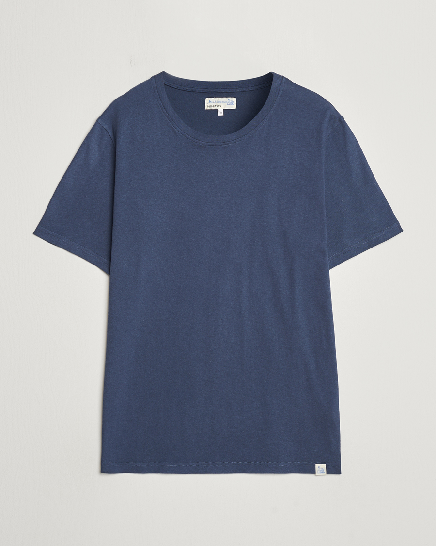 Herr | T-Shirts | Merz b. Schwanen | Organic Cotton Washed Crew Neck T-Shirt Denim Blue