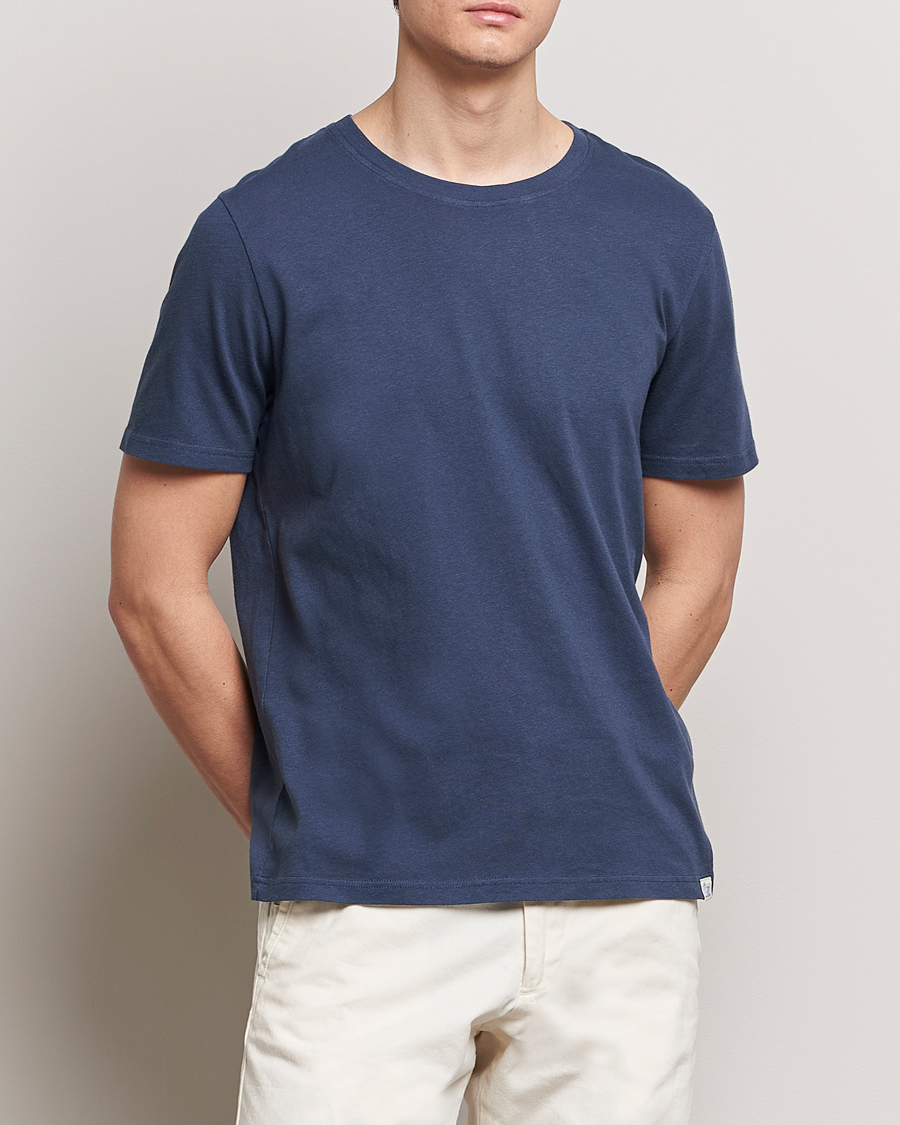 Herre |  | Merz b. Schwanen | Organic Cotton Washed Crew Neck T-Shirt Denim Blue