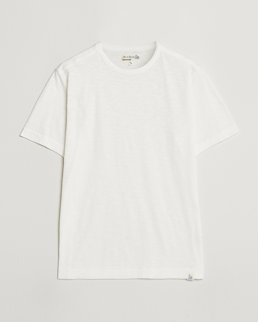 Herr | T-Shirts | Merz b. Schwanen | Organic Pima Cotton Slub Crew Neck T-Shirt White
