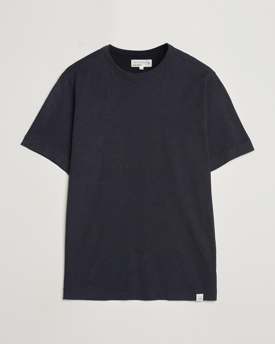 Herr | T-Shirts | Merz b. Schwanen | Organic Pima Cotton Slub Crew Neck T-Shirt Dark Navy