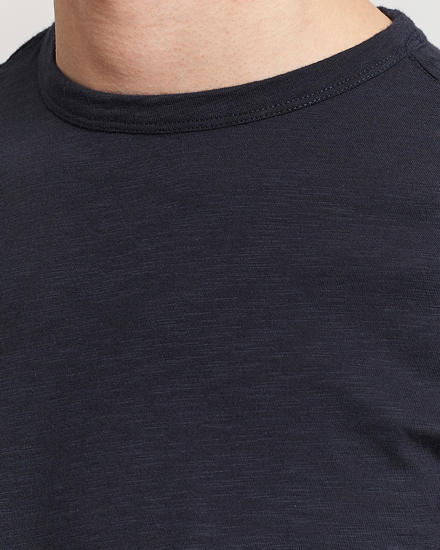 Herr | T-Shirts | Merz b. Schwanen | Organic Pima Cotton Slub Crew Neck T-Shirt Dark Navy