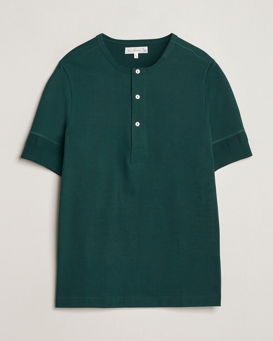 Herr | T-Shirts | Merz b. Schwanen | Short Sleeve Organic Cotton Henley Classic Green