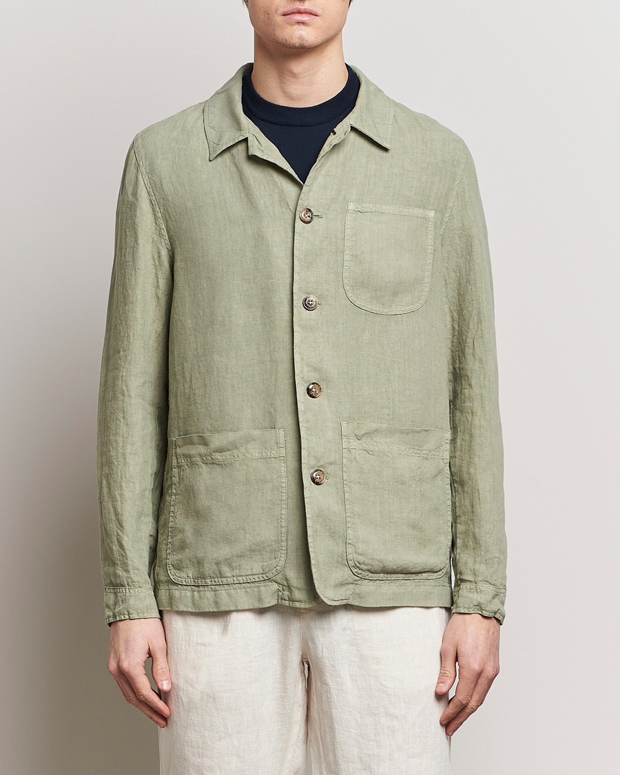 Herr | Overshirts | Altea | Linen Shirt Jacket Olive