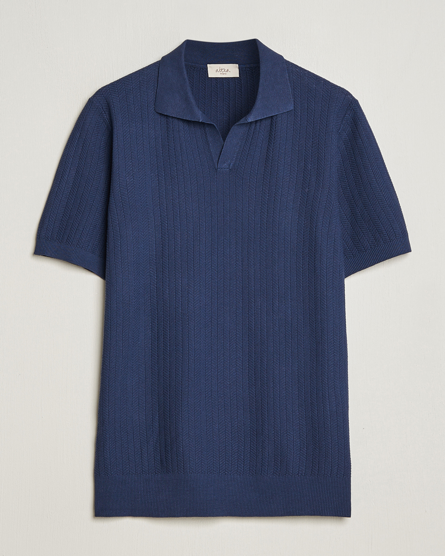 Herr |  | Altea | Knitted Chevron Polo Navy